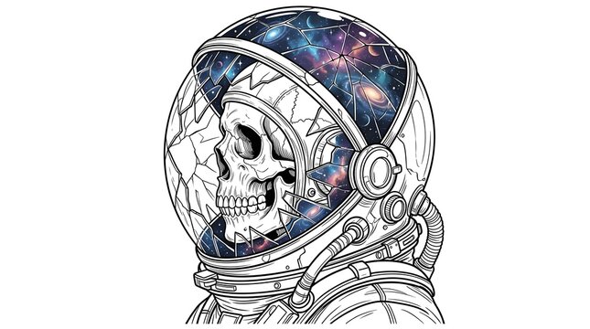 Astronaut skull vector side profile with cracked helmet