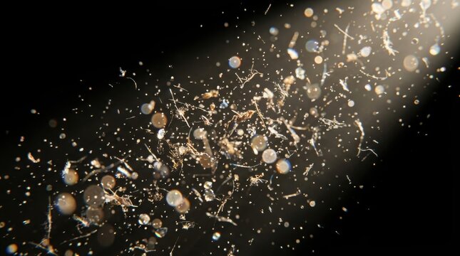 Floating dust motes illuminated in a light beam