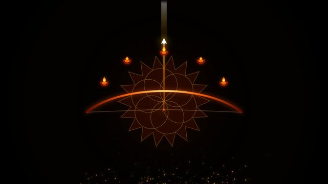 Glowing oil lamps arranged in a circle with a star mandala pattern on a dark background for diwali festival celebration 4k Motion Video