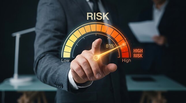A man touching virtual speed gauge meter for disaster risk reduction and assessment concept