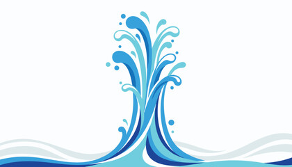 Naklejka premium Vibrant blue water fountain splash with multiple streams and droplets rising up against a white background.
