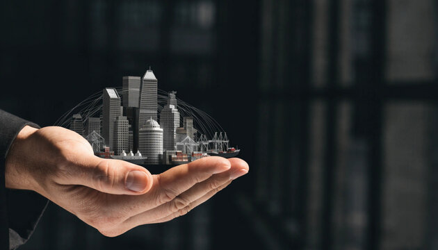 Miniature cityscape modern architecture urban planning business concept creative design futuristic skyline innovation real estate professional hand technology conceptual image city model