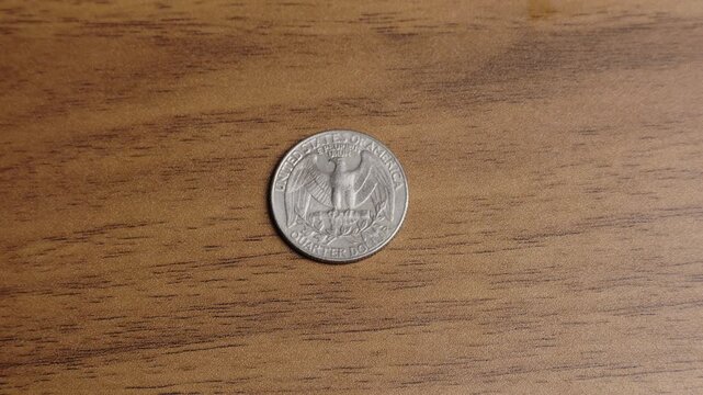 Quarter US Dollar Coin. Close up of USA, American currency. Back side of the Quarter US Dollar Coin