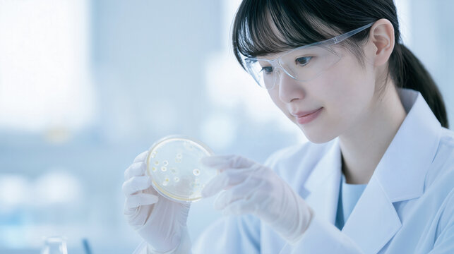 検査室で細菌培養を確認する研究者