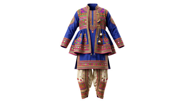 Vibrant blue traditional indian ethnic ensemble with dhoti pants isolated on transparent background