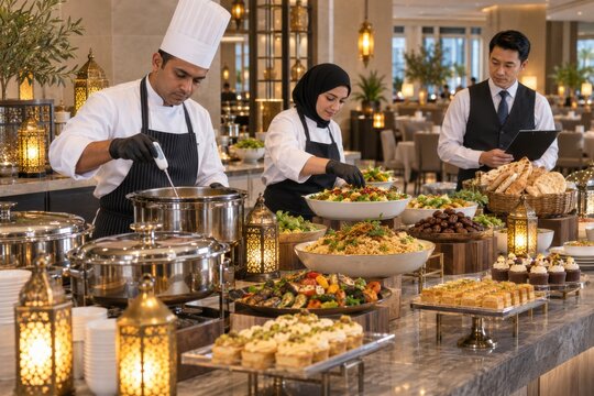 Hotel Team Preparing Ramadan Iftar Buffet