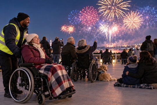 Inclusive Fireworks Viewing Area at Night
