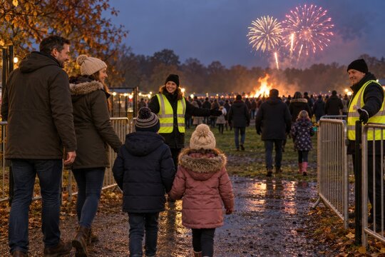 Family Arriving at Organized Fireworks Display