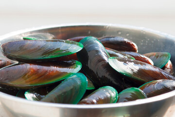 Mussel prepared as food. Green Mussel. © Sirapob