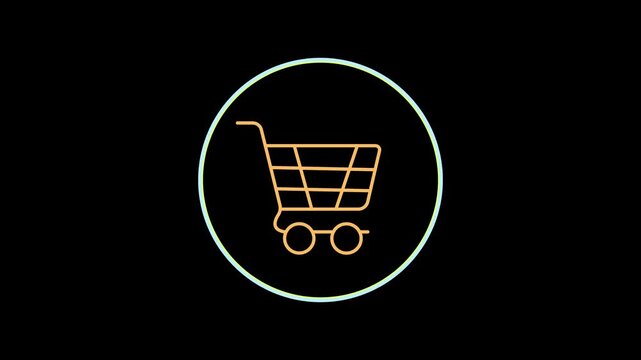 Shopping Cart Icon Animation on Black Background, 4K E-Commerce Stock Video Motion Graphic, Digital Retail FX