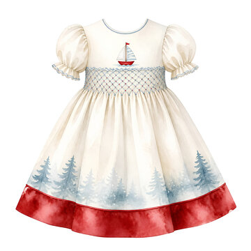 white sail boat smocked dress
