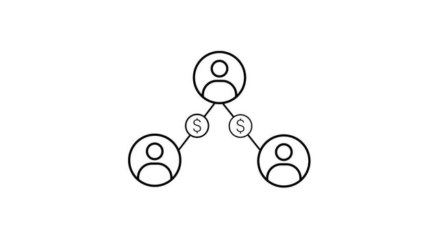 Referral Income Animated Line Icon with Member Referral Earnings and Commission Concept in 4K Video