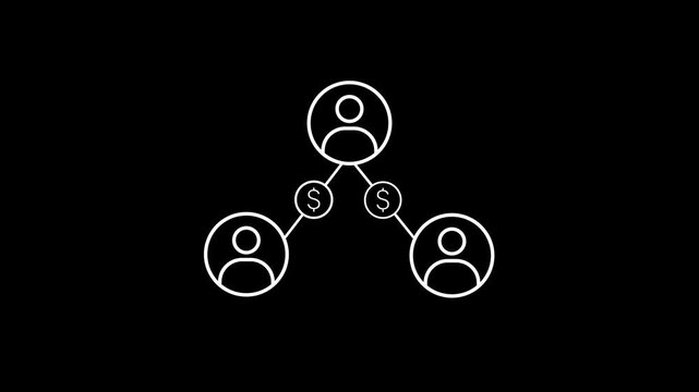 Referral Income Animated Line Icon with Member Referral Earnings and Commission Concept in 4K Video