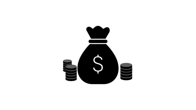 Total Income Money Bag Icon Animation with Falling Cash, Financial Earnings Symbol, Revenue, 4K Stock Video