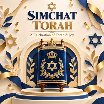 Decorative torah scroll representation for simchat torah celebration and jewish holiday