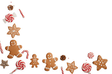 Obraz premium Christmas candy and gingerbread corner border