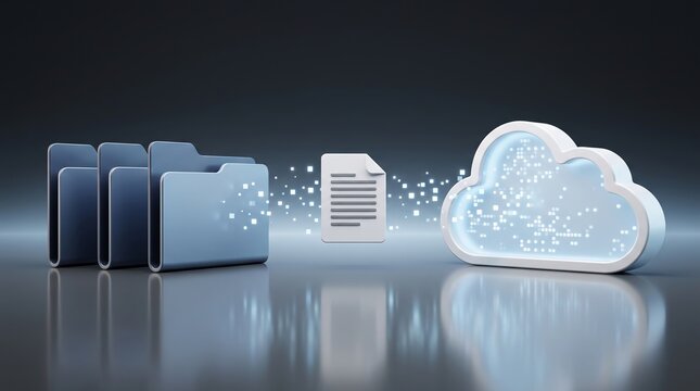 Digital document upload process from office folders to cloud storage with file upload data transfer digital documents cloud computing document management data migration