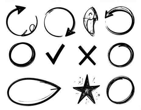 Hand Drawn Circular Arrow and Symbol Elements Set