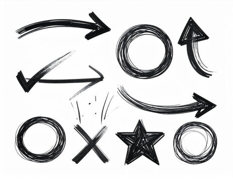 Hand Drawn Arrow Circle and Symbol Elements Set
