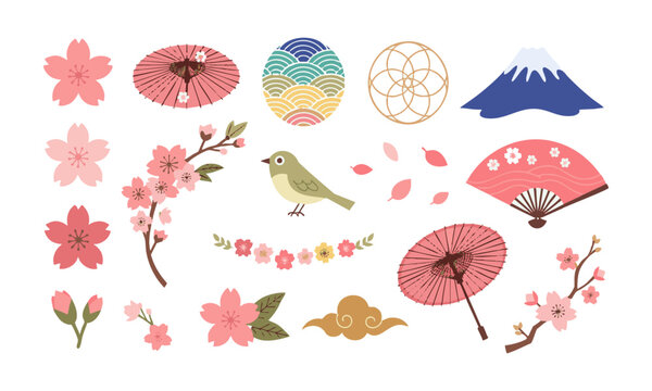 Japanese Sakura Floral And Spring Decorative Elements.