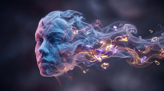 Ethereal Transformation of Face into Colorful Smoke