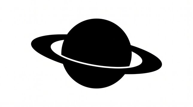 Black silhouette icon of the planet saturn with rings astronomy celestial