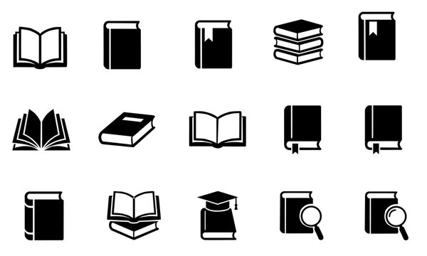 Book icons collection featuring study search graduation and bookmark vector symbols