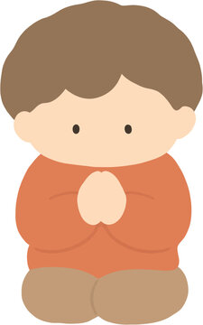 Cute Kneeling Child Praying Illustration