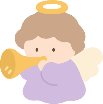 Cute Baby Angel Blowing Trumpet Illustration