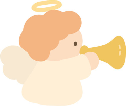 Side View Angel Blowing Golden Trumpet Illustration