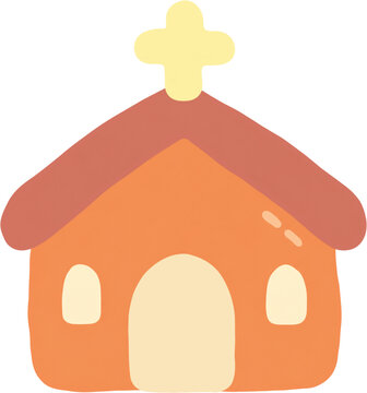 Cute Orange Church Building Illustration
