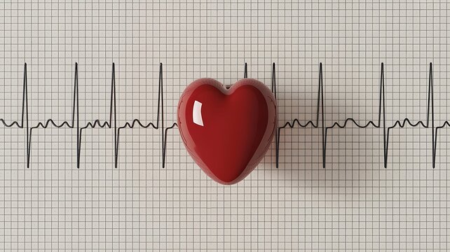 Red Heart Shape on Cardiogram Paper with Heartbeat Line