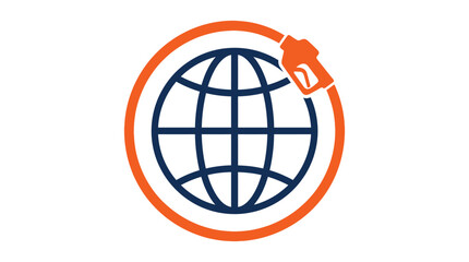 Obraz premium Global earth globe icon integrated with bright orange gasoline fuel pump nozzle for energy industry concepts