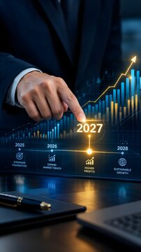 Business growth chart 2027, financial success forecast, corporate data analysis visualization