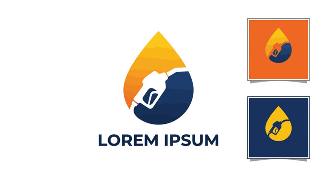 Vibrant fuel pump nozzle icon combined with stylized liquid drop for modern oil industry branding design