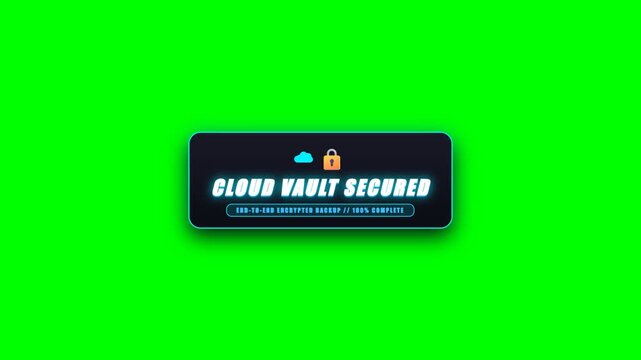 Animated secure cloud storage data transfer encryption padlock HUD on green screen