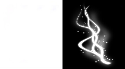 Glowing white light trails on black background, ethereal magic swirl with sparkles, abstract energy wave motion illustration © Anamul