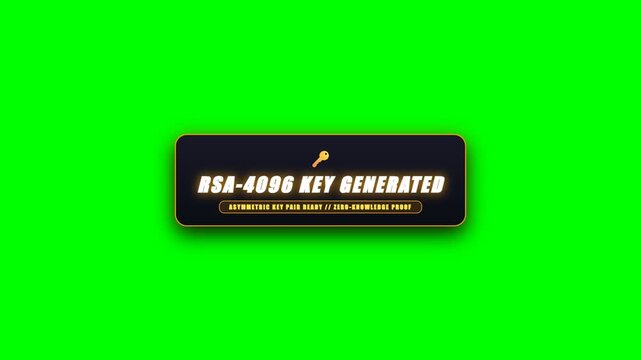 Animated cryptographic RSA 4096-bit encryption key generation HUD on green screen