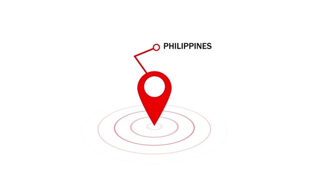 Philippines map location pin animation with pulsing radar effect, digital navigation marker geographic pointing for travel, tourism, business logistics, and global connectivity projects
