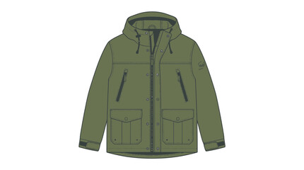 Technical Fashion Sketch of an Olive Green Parka Jacket © Azrha