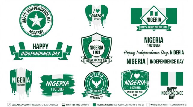 Set of Happy independence day of Nigeria banner design. vector illustration for greeting cards, posters, invitations