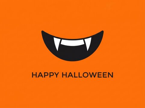 A delightfully spooky halloween illustration featuring a grinning vampire mouth against a vibrant orange background perfect for seasonal celebrations