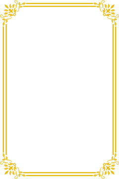 Elegant gold floral ornamental frame with delicate botanical corners and a transparent center, perfect for wedding invitations, certificates, stationery and luxury designs.