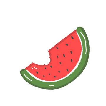 Bitten watermelon slice vector illustration in cute hand drawn doodle style