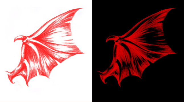 Gothic red dragon wing illustration, demonic bat wing vector art, mythical creature wings for gaming and tattoo design