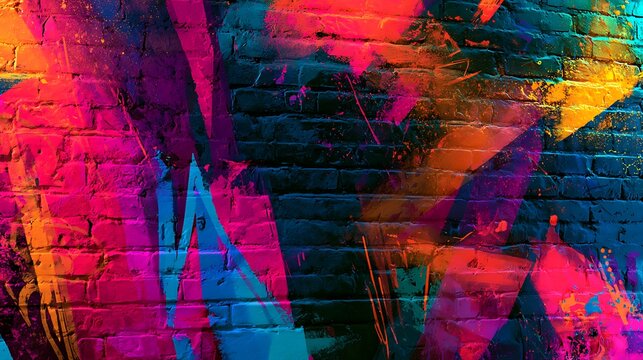Graffiti brick wall vibrant colors urban art