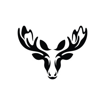 Deer head with large antlers logo design vector illustration wildlife portrait identity