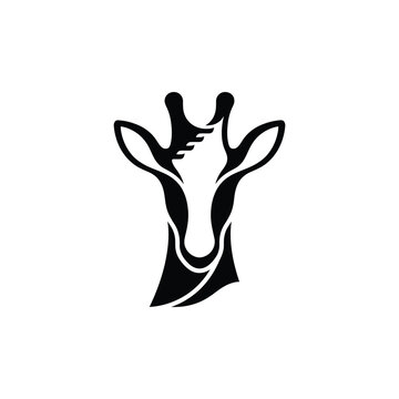 Minimalist giraffe head vector logo design on white background with wildlife