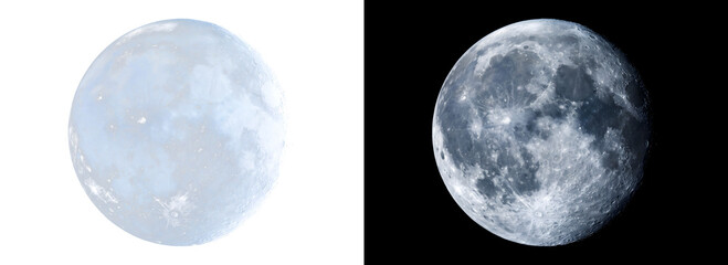 Full moon showcases detailed lunar surface with textured craters and shadows perfect for astronomy designs in PNG, Transparent and Black Background Versions © Crafter