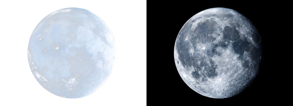Full moon showcases detailed lunar surface with textured craters and shadows perfect for astronomy designs in PNG, Transparent and Black Background Versions